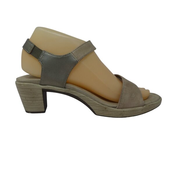 Naot Intact Beige Pewter Leather Open Toe Slingback Heeled Sandals Womens 38 - Picture 5 of 13